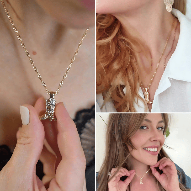 Rodeo Boot Pendant Necklace – Rhinestone Western Jewelry