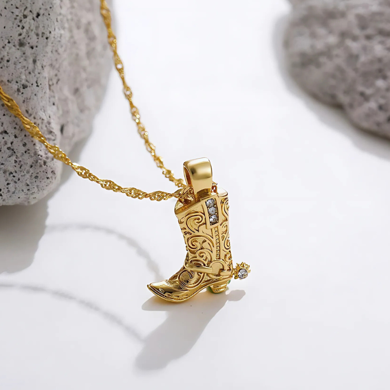 Rodeo Boot Pendant Necklace – Rhinestone Western Jewelry