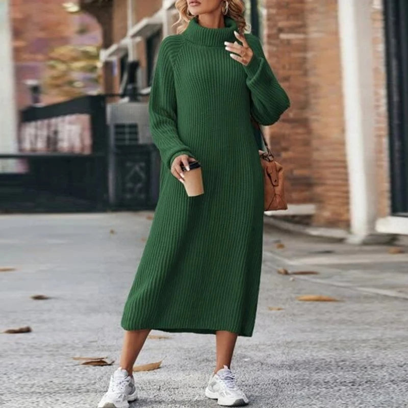 Long Knitted Dress with Collar