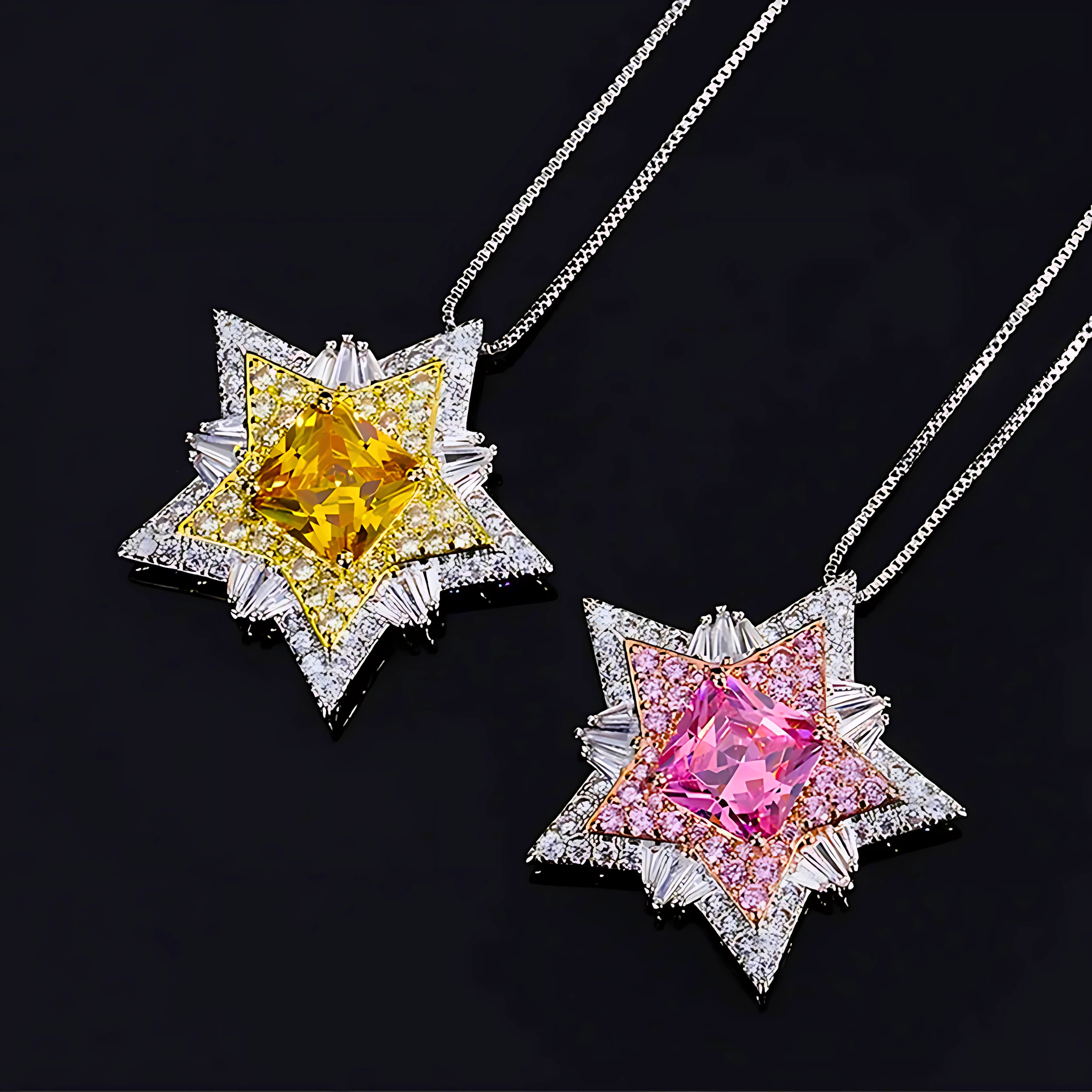 Lumière Star Pendant Necklace – Crystal Star Necklace in Pink or Yellow