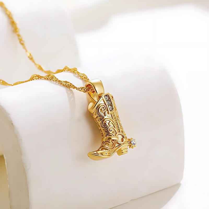 Rodeo Boot Pendant Necklace – Rhinestone Western Jewelry