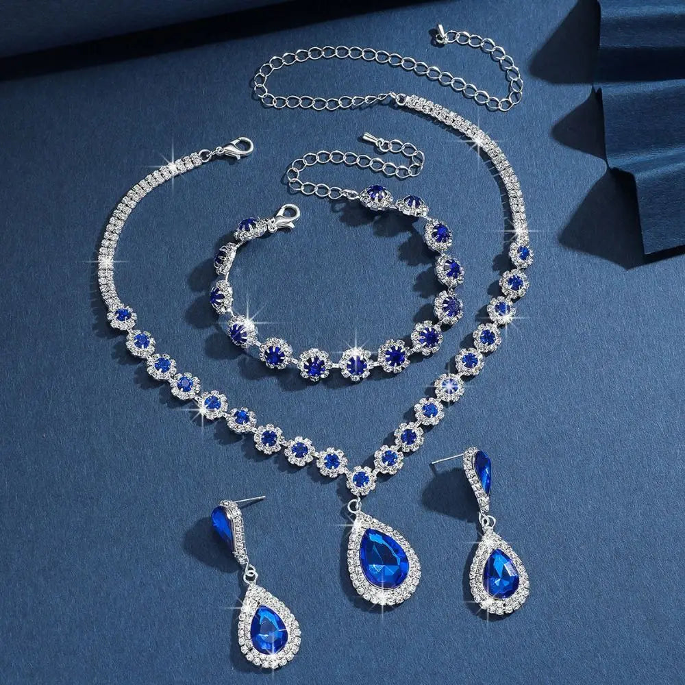 Victoria Grace Crystal Jewelry Set – Necklace, Earrings & Bracelet (3-Piece)
