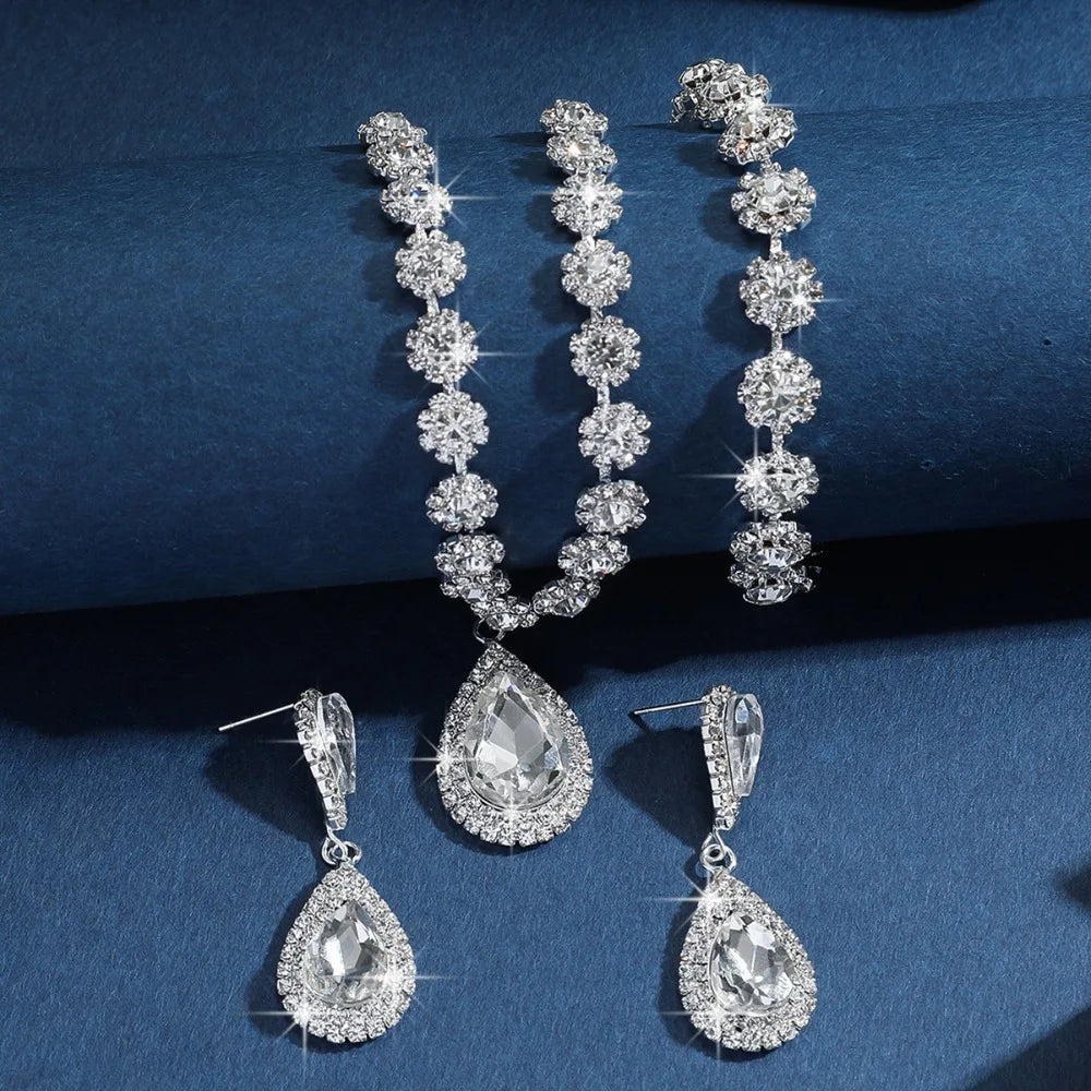 Victoria Grace Crystal Jewelry Set – Necklace, Earrings & Bracelet (3-Piece)
