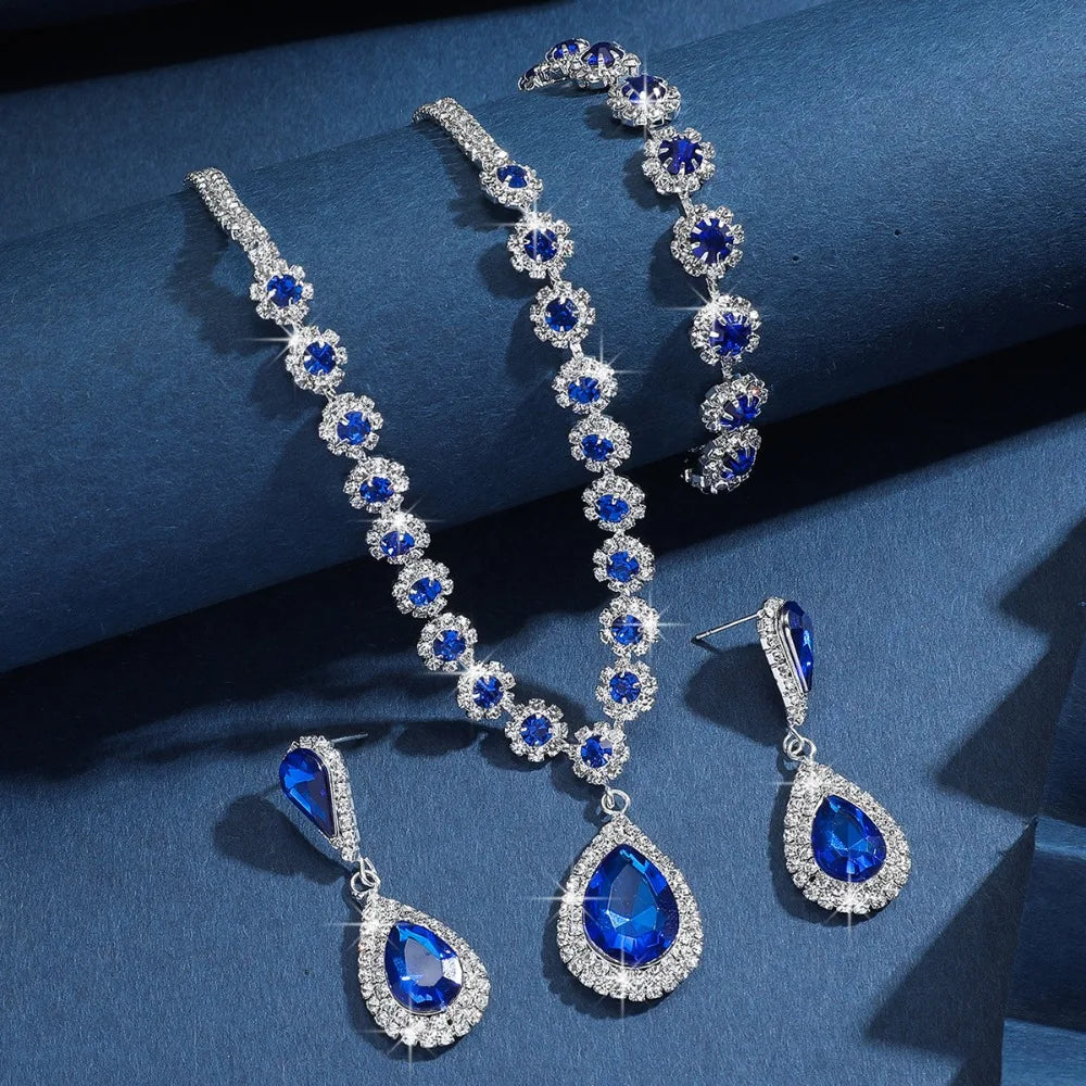 Victoria Grace Crystal Jewelry Set – Necklace, Earrings & Bracelet (3-Piece)