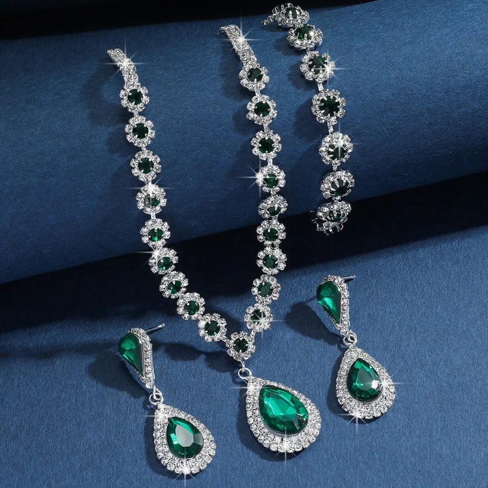 Victoria Grace Crystal Jewelry Set – Necklace, Earrings & Bracelet (3-Piece)