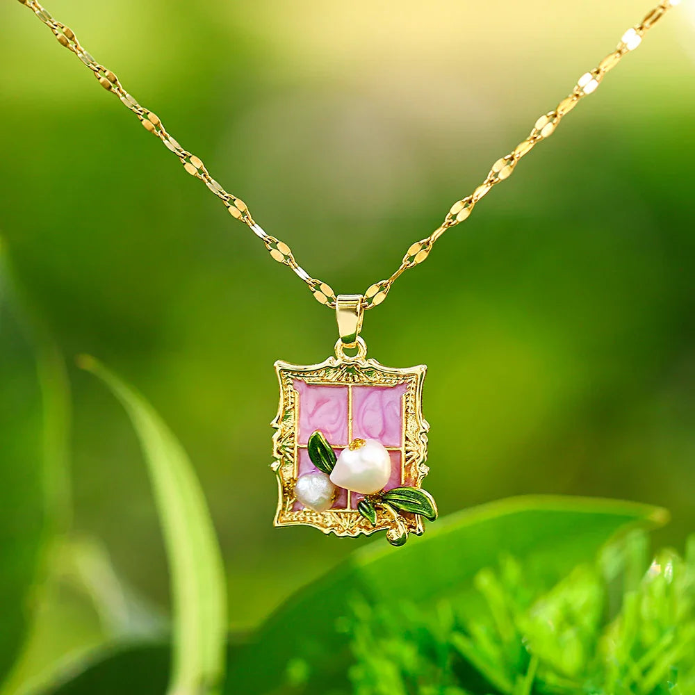 Heirloom Bloom Pendant Necklace – Enamel Flower & Pearl