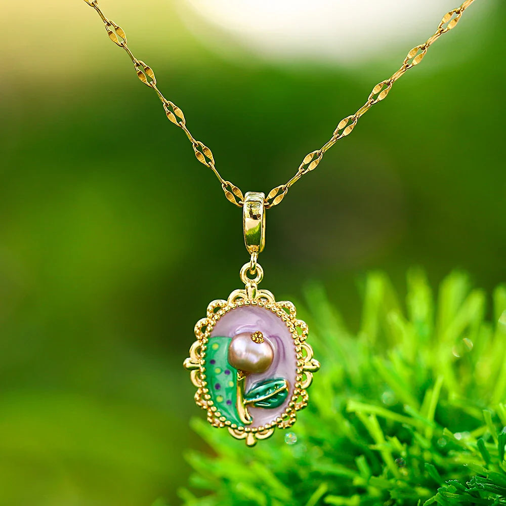 Heirloom Bloom Pendant Necklace – Enamel Flower & Pearl