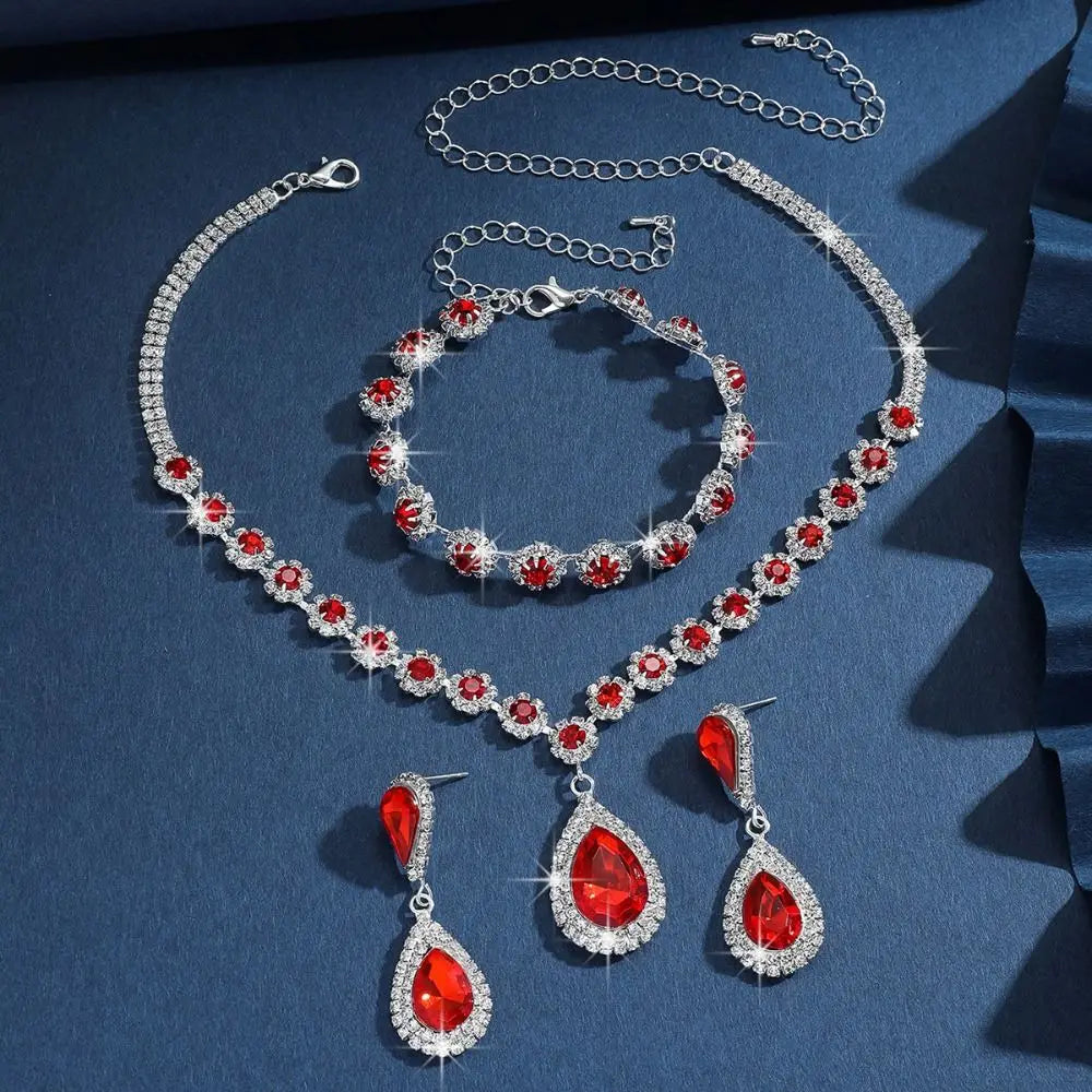 Victoria Grace Crystal Jewelry Set – Necklace, Earrings & Bracelet (3-Piece)